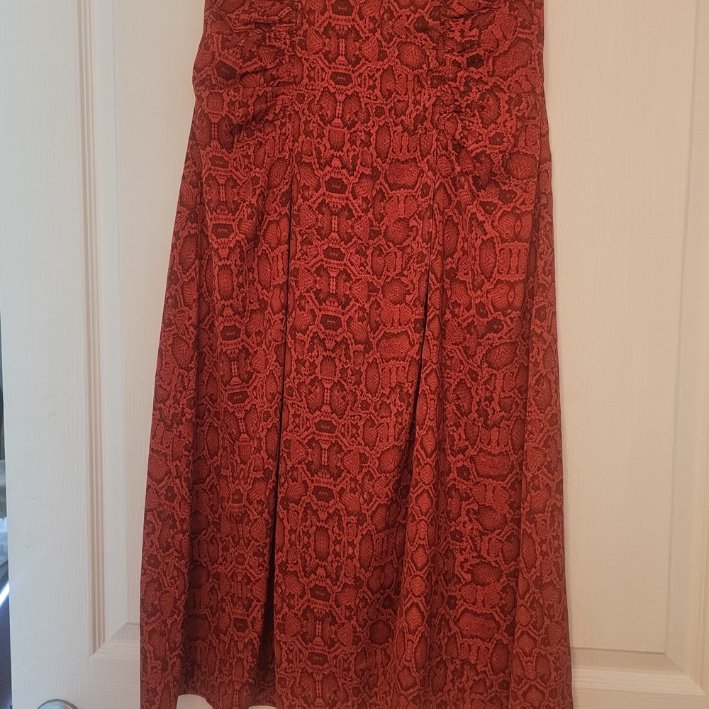 Mango Red Snake-Print Midi Skirt